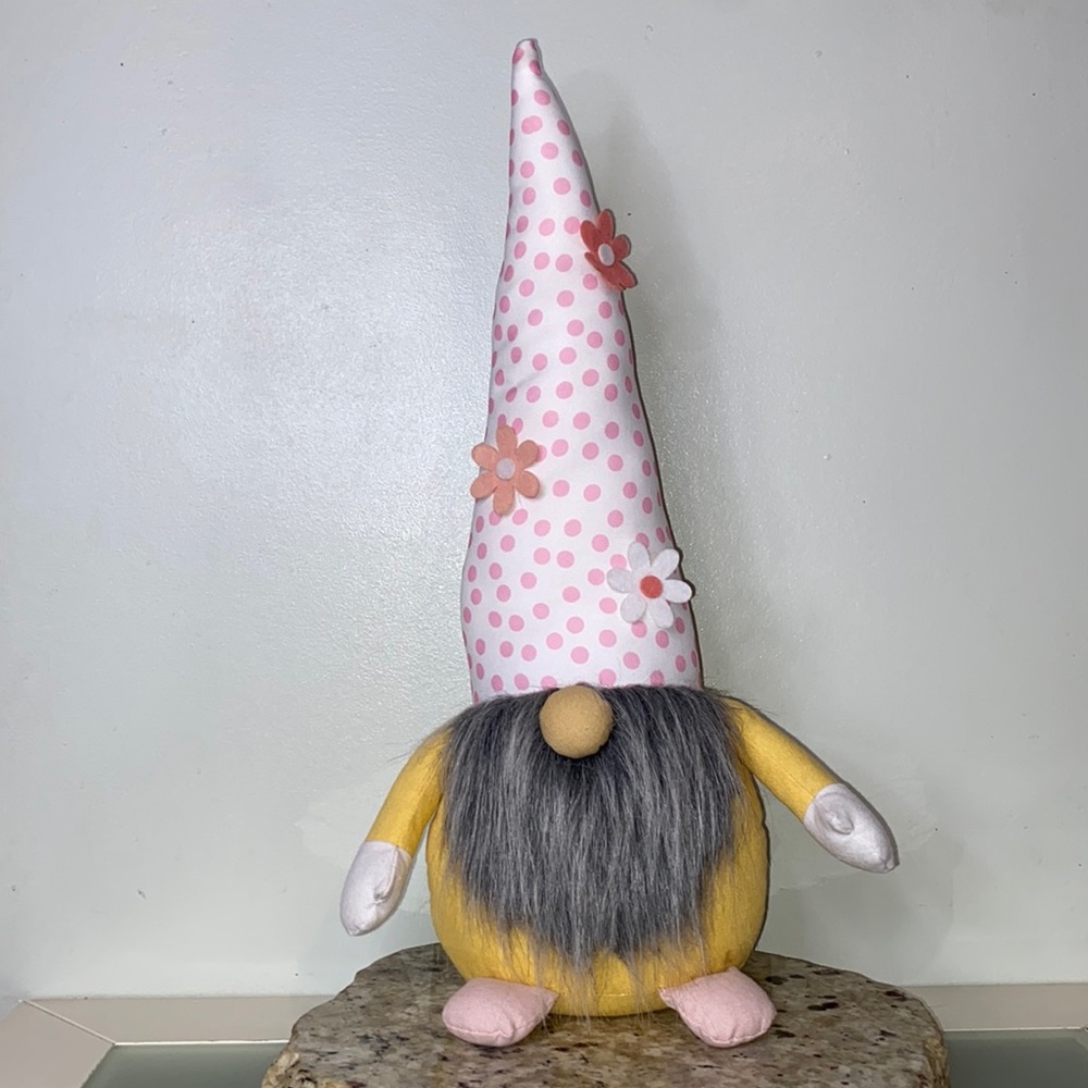 2022 Huntington Home Weighted Spring Gnome 20” Tall-Polka Dots & Flower Design